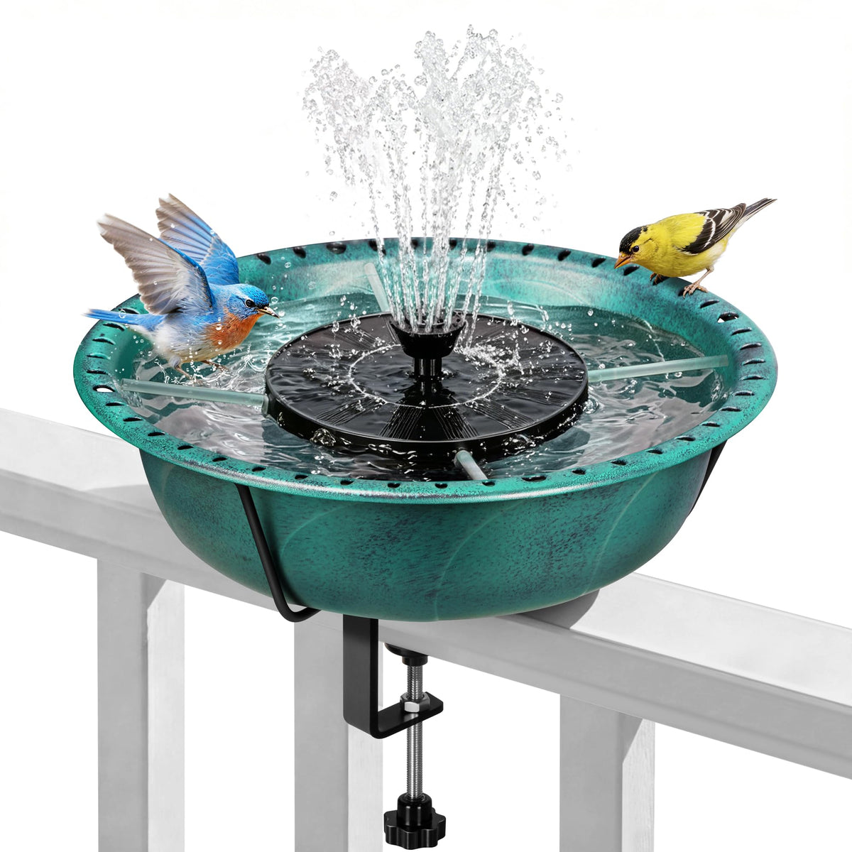 VIVOHOME vista frontal del bañera montada en barandilla que atrae aves fácilmente