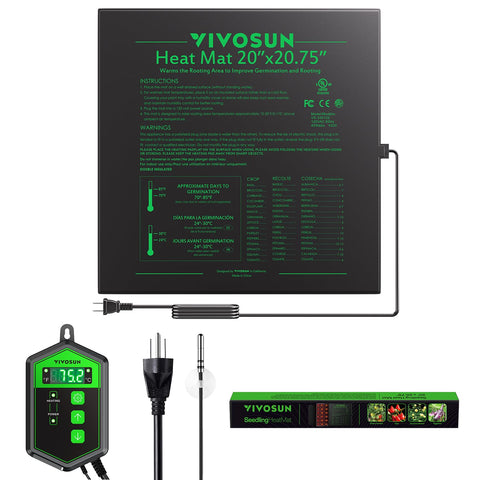 VIVOSUN alfombra térmica frontal mostrando tamaño y diseño práctico
