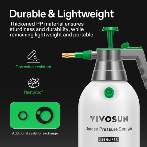 VIVOSUN pulverizador en jardín aplicando fertilizante con uniformidad