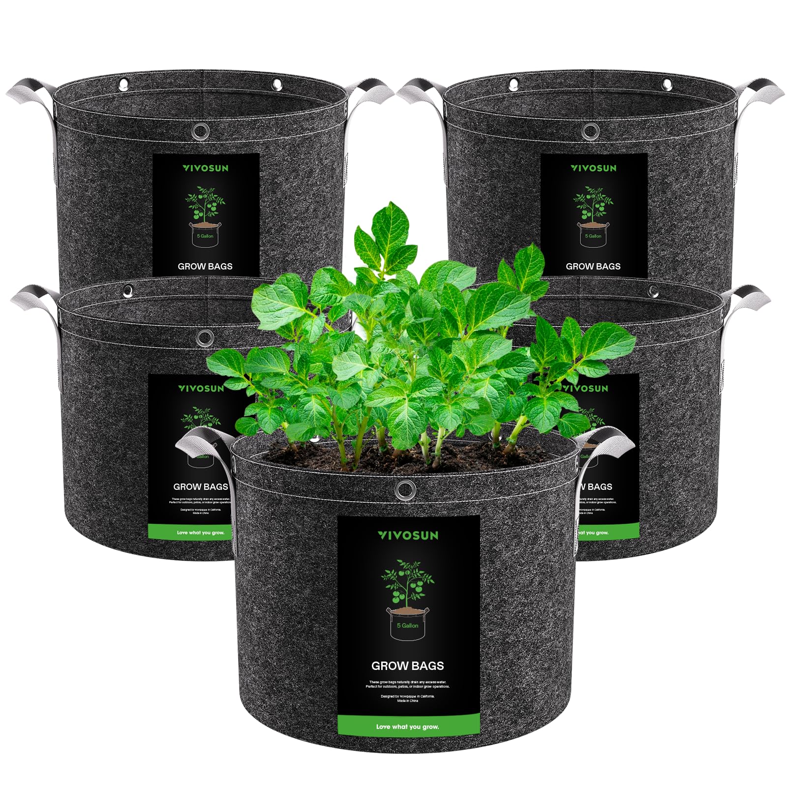 VIVOSUN bolsa frontal mostrando el tamaño y etiquetas, ideal para cultivo