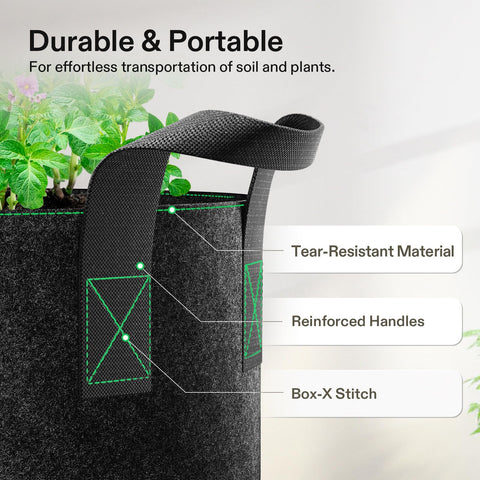 VIVOSUN jardinera usando varias bolsas en un huerto urbano para cultivo eficiente