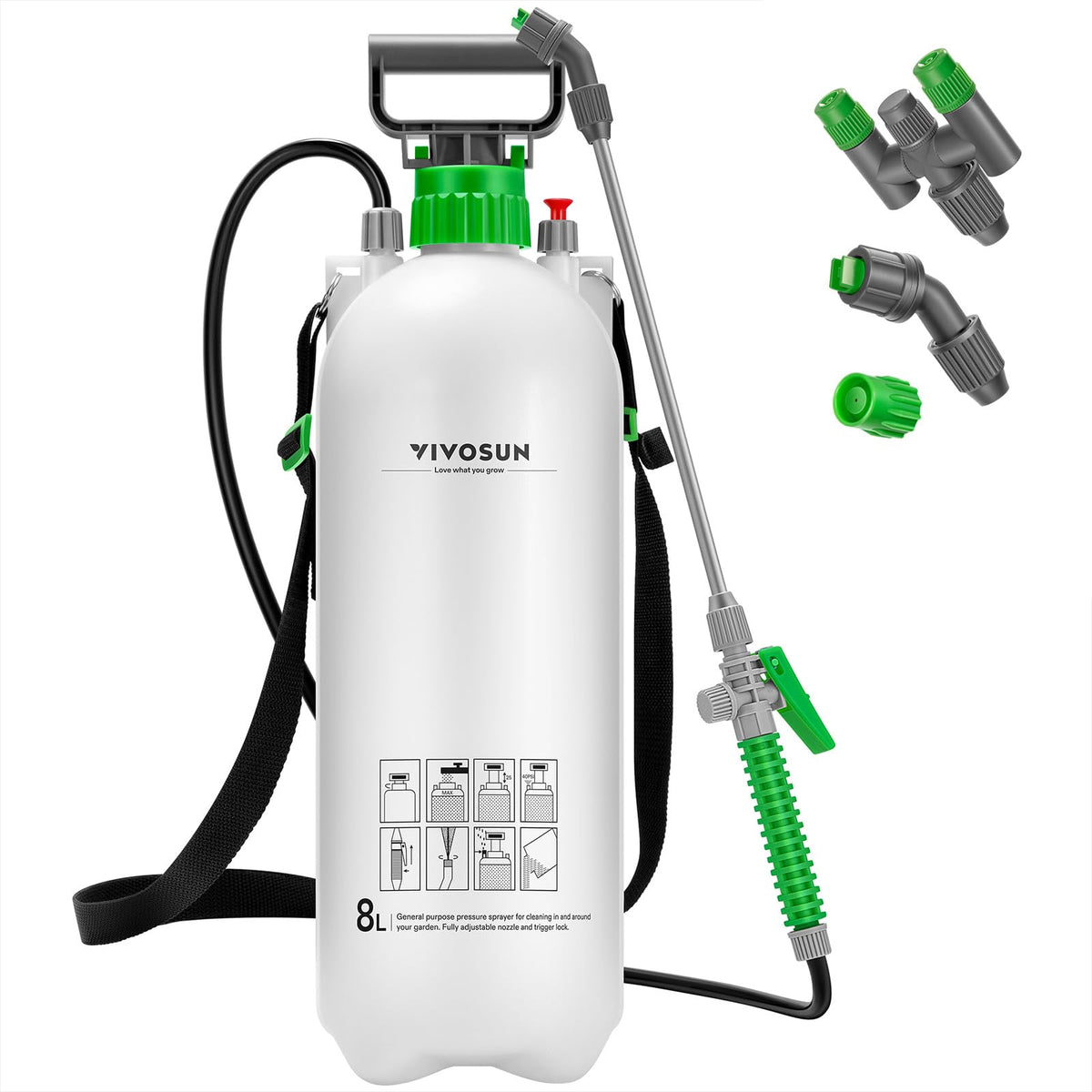 VIVOSUN frente del envase mostrando capacidad 8 L y diseño portátil