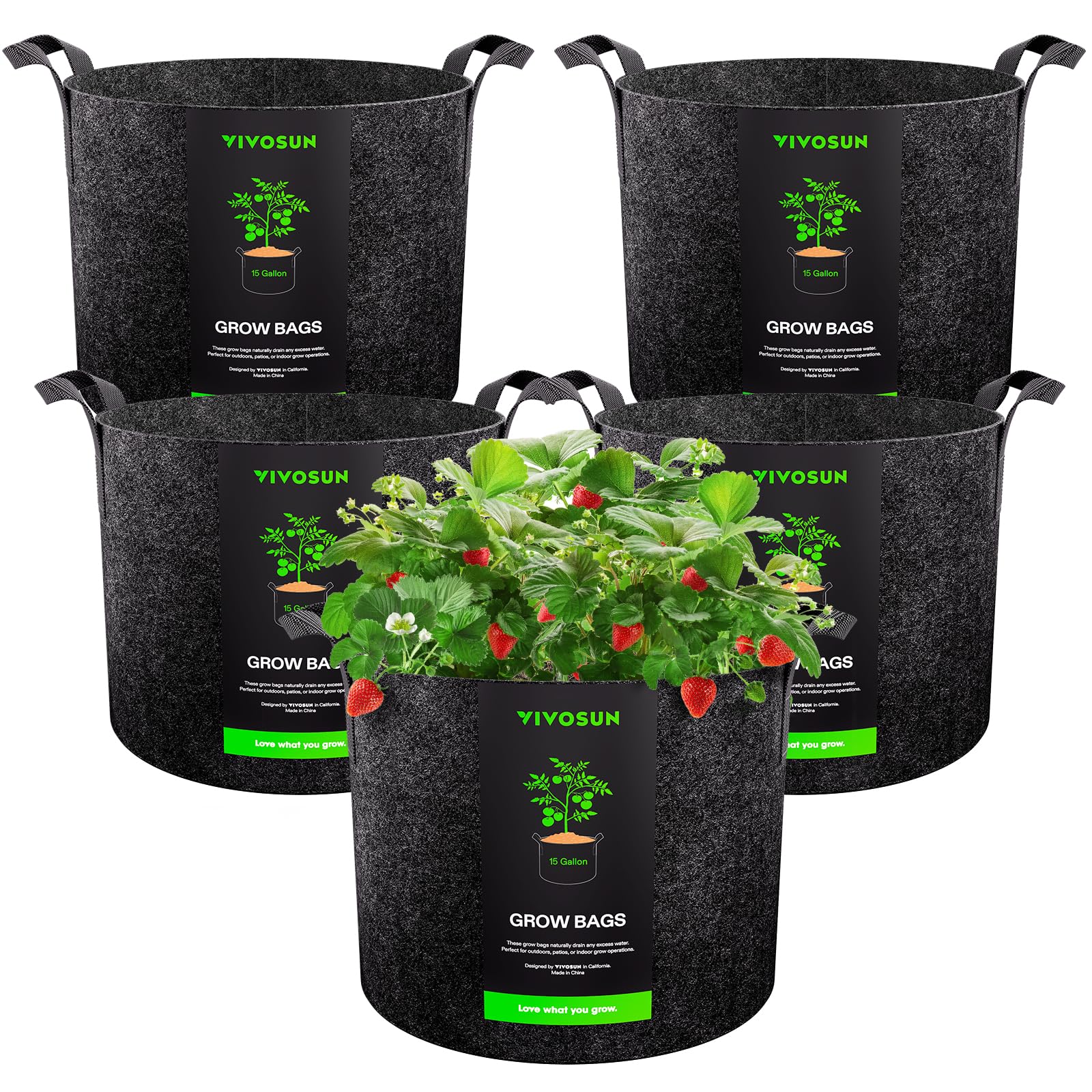 VIVOSUN frente paquete 5 bolsas para cultivo resistente y reutilizable
