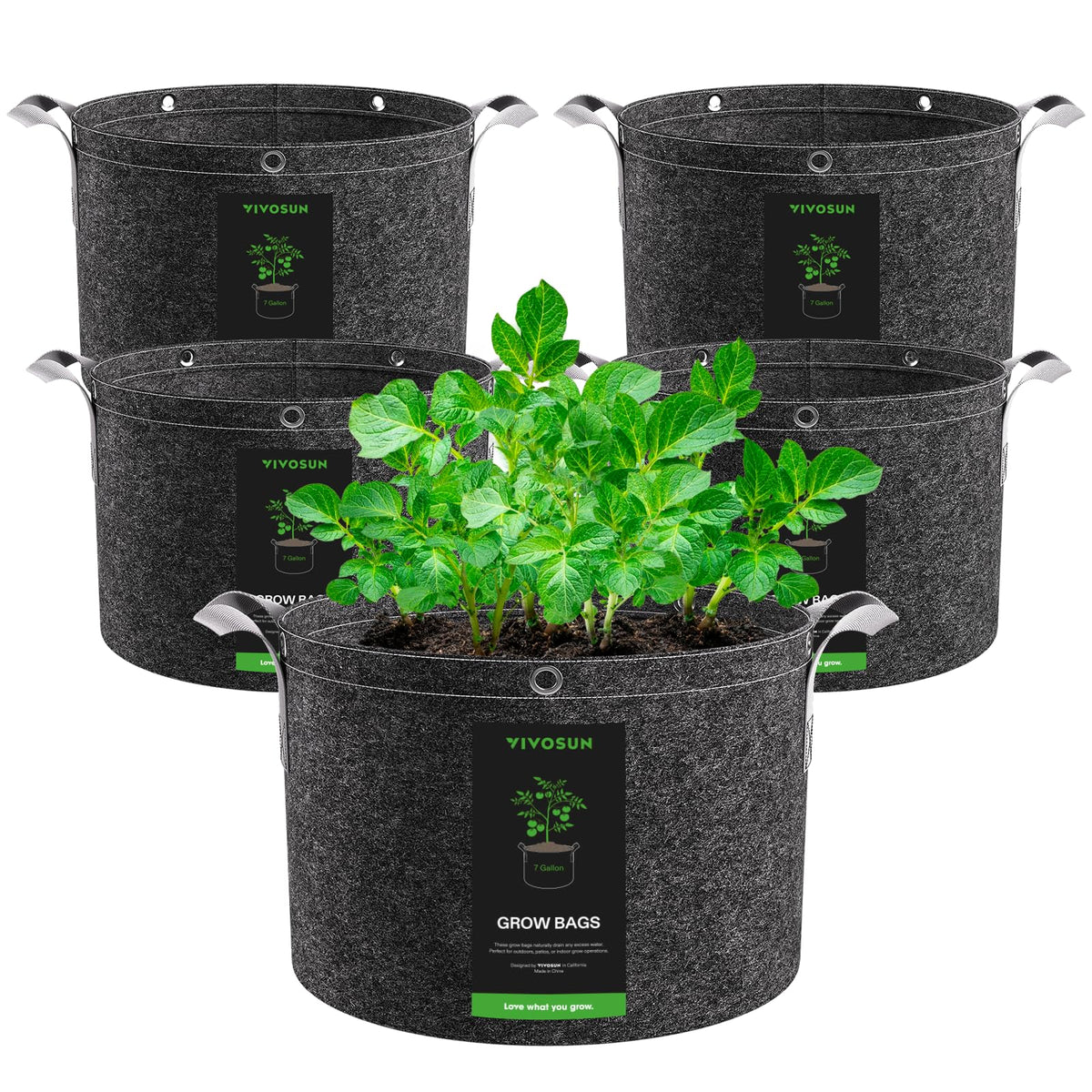 VIVOSUN vista frontal de la bolsa de cultivo 7 galones con cierre y forma estable, movilidad fácil