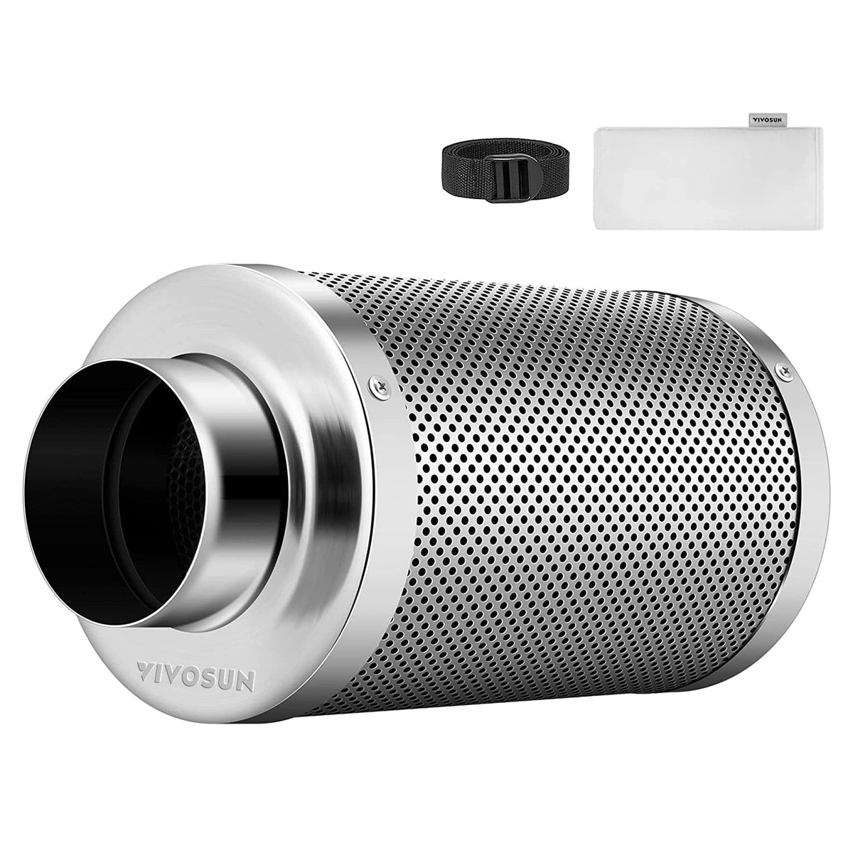 VIVOSUN vista frontal del filtro de 4" con diseño compacto y control de olores