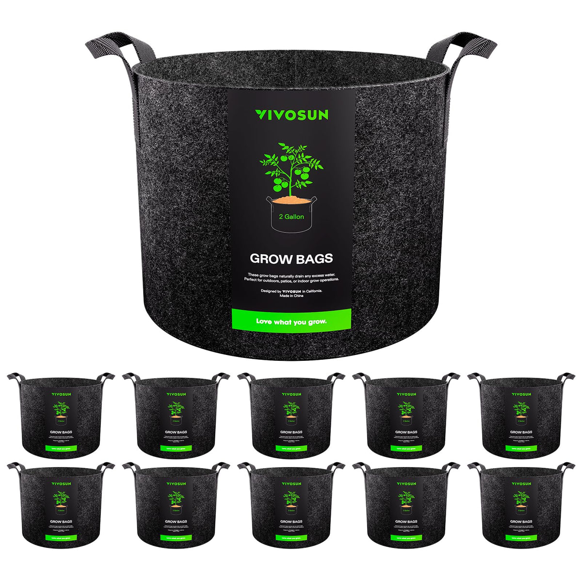 VIVOSUN pack frontal de 10 bolsas que muestra capacidad y orden