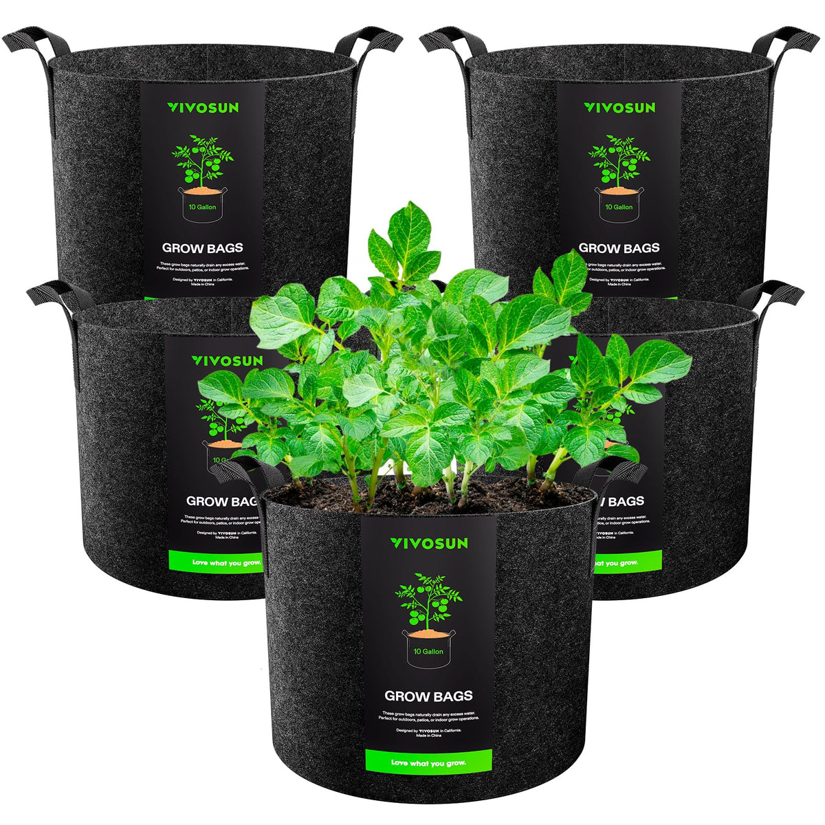 VIVOSUN paquete frontal de 5 bolsas de cultivo, solución práctica