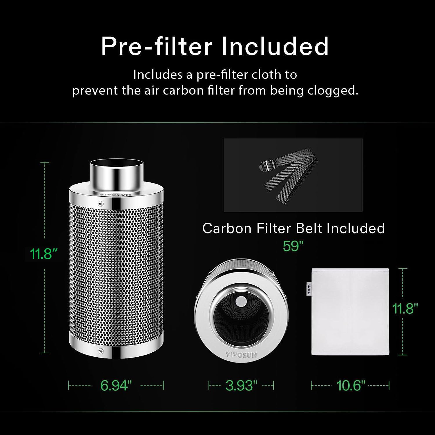 VIVOSUN filtro conectado a ventilador inline de 4" para extracción eficaz