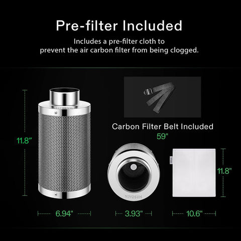 VIVOSUN filtro conectado a ventilador inline de 4" para extracción eficaz