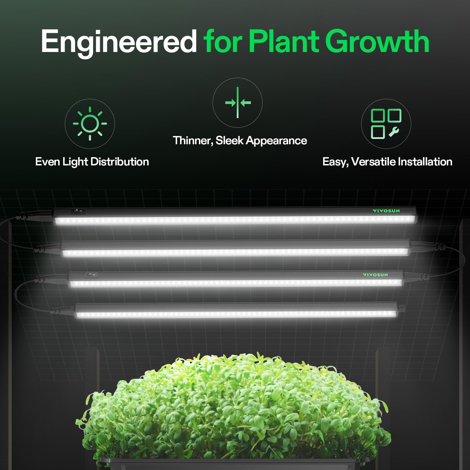 VIVOSUN detalle de LEDs y lente óptica que mejora distribución lumínica