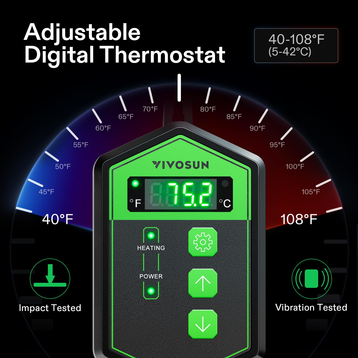 VIVOSUN termostato digital mostrando control preciso de temperatura