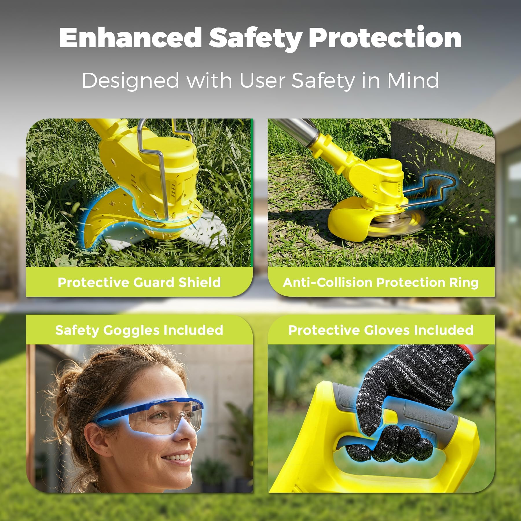VOL2GO detalle de cuchilla recta para cortes limpios en césped y hierba densa