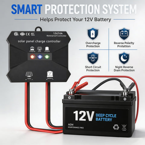 Voltset panel montado en autocaravana manteniendo batería de 12V