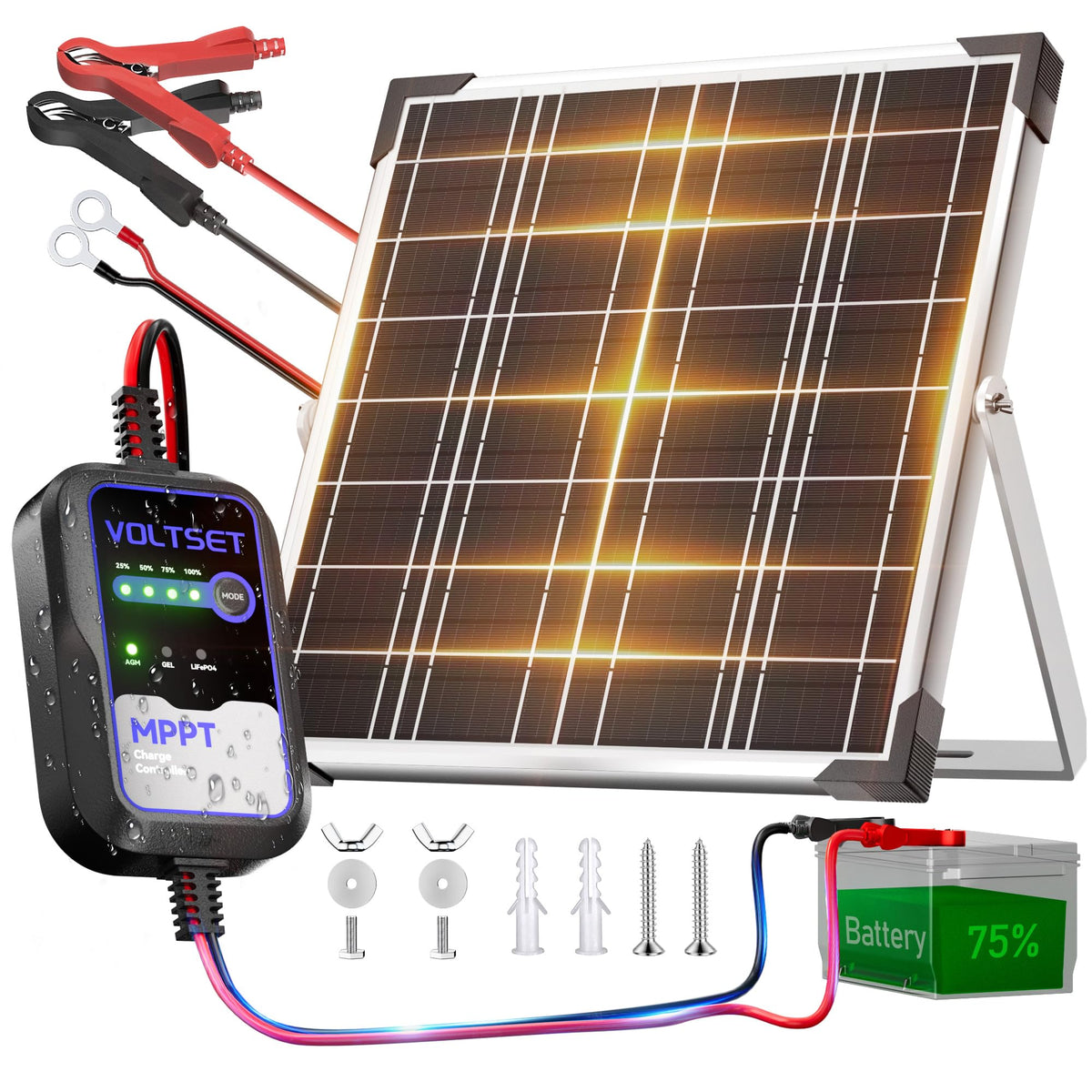 Voltset panel frontal 20W mostrando diseño robusto y eficiencia