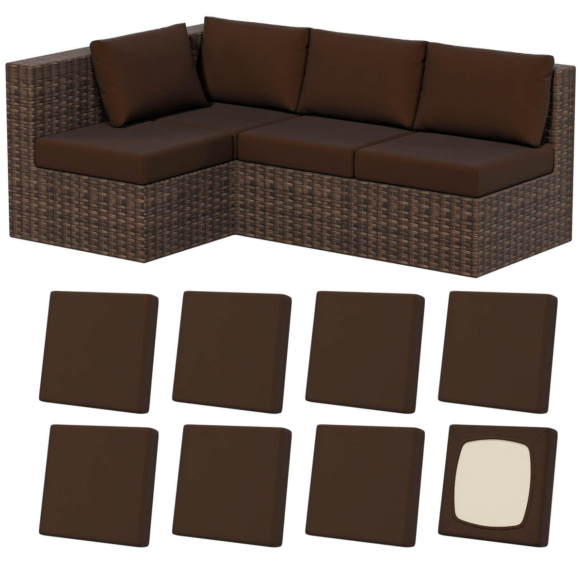 Vorshape fundas pack frontal mostrando 8 piezas para cojines, solución rápida para renovar muebles