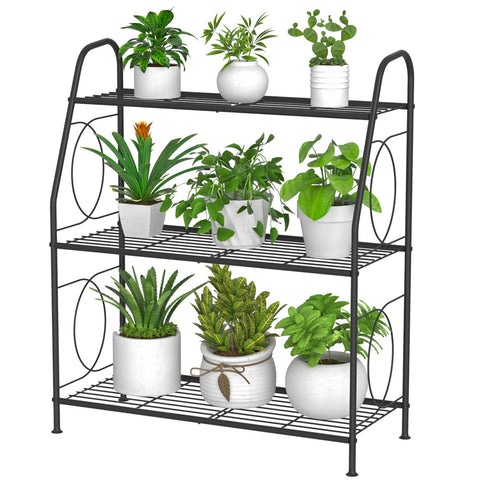 VyGrow vista frontal estantería 3 niveles mostrando organización de plantas