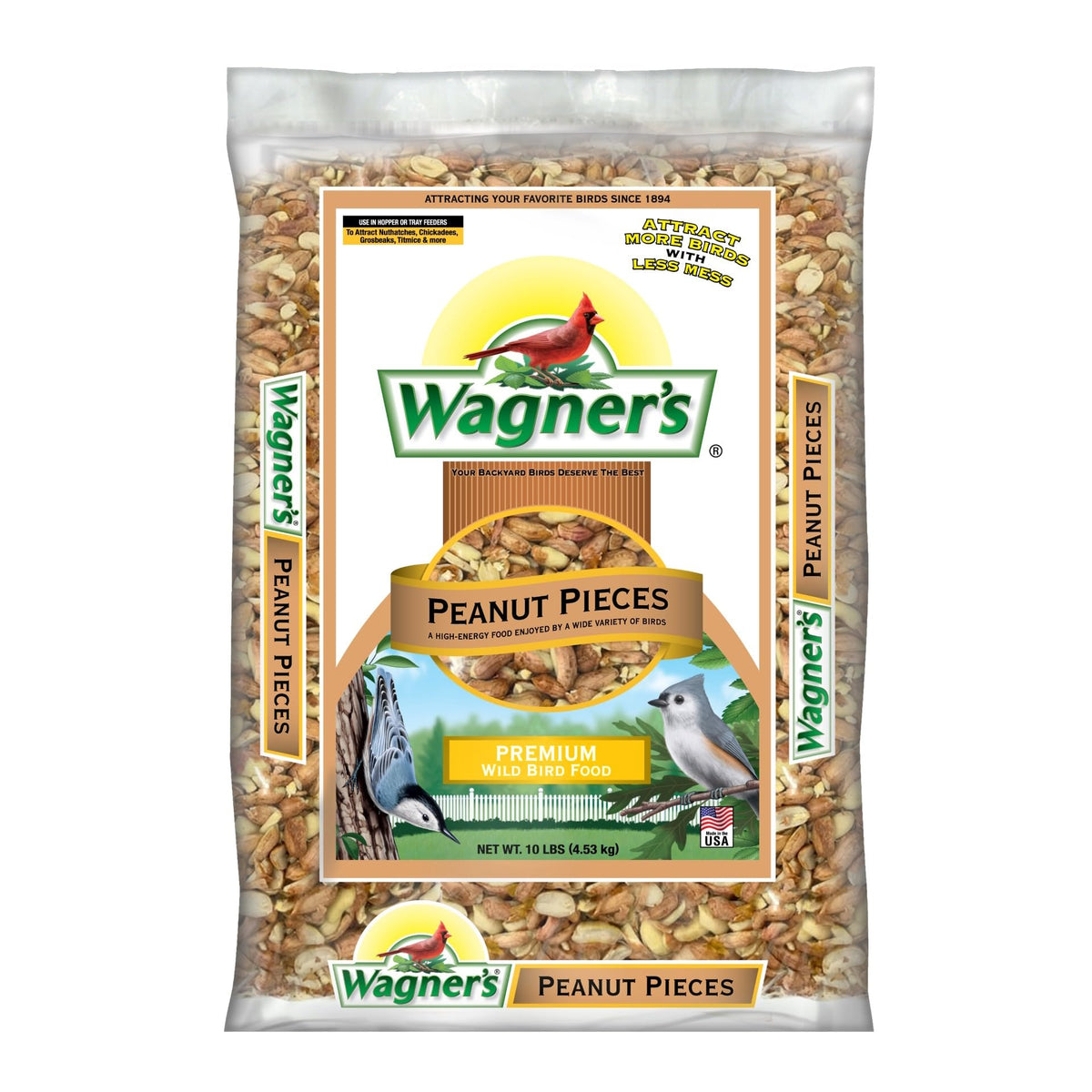 Wagner's bolsa frontal 10 lb mostrando empaque y conveniencia para atraer aves