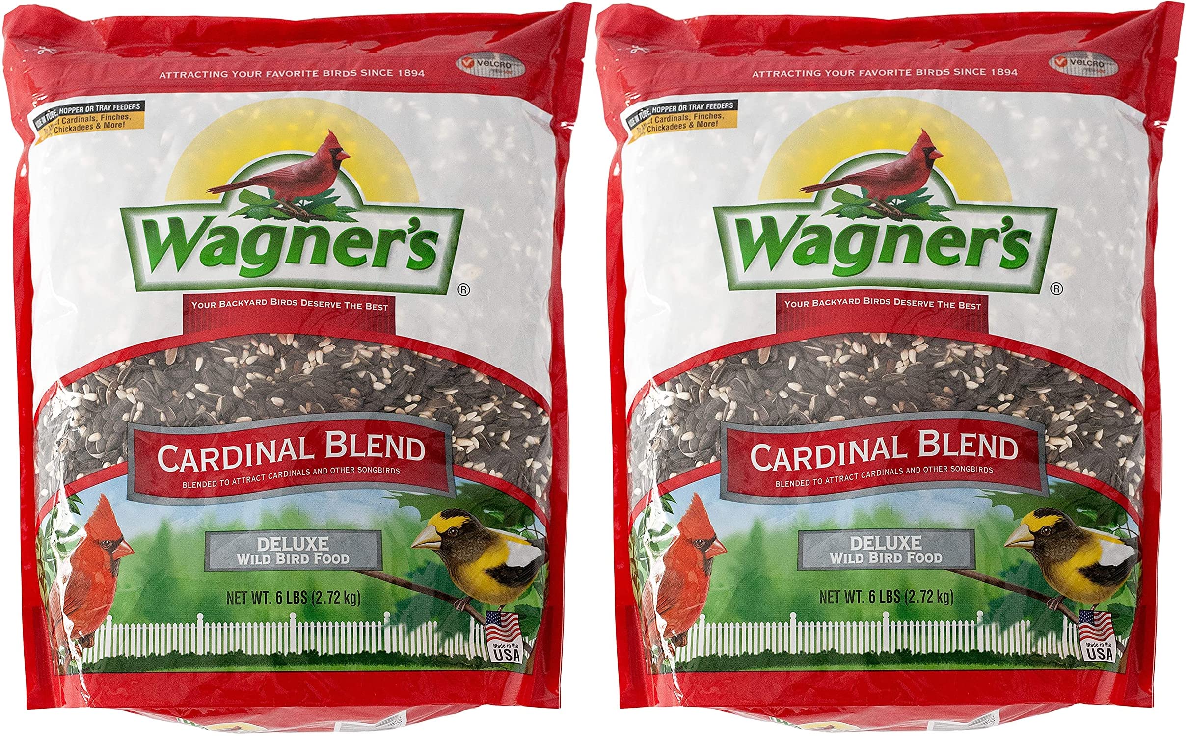 Wagner's saco frontal del producto mostrando la marca y mezcla, atrae cardenales fácilmente