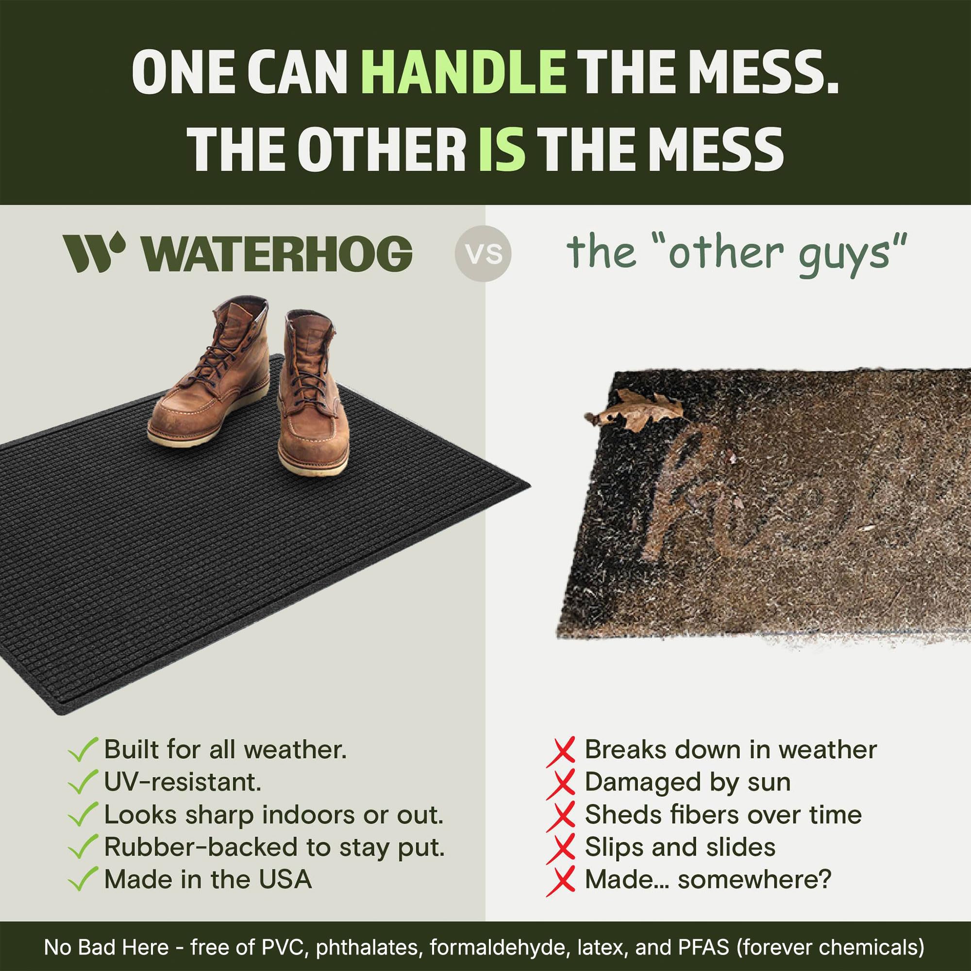 WaterHog comparación de tamaño junto a zapatillas para escala