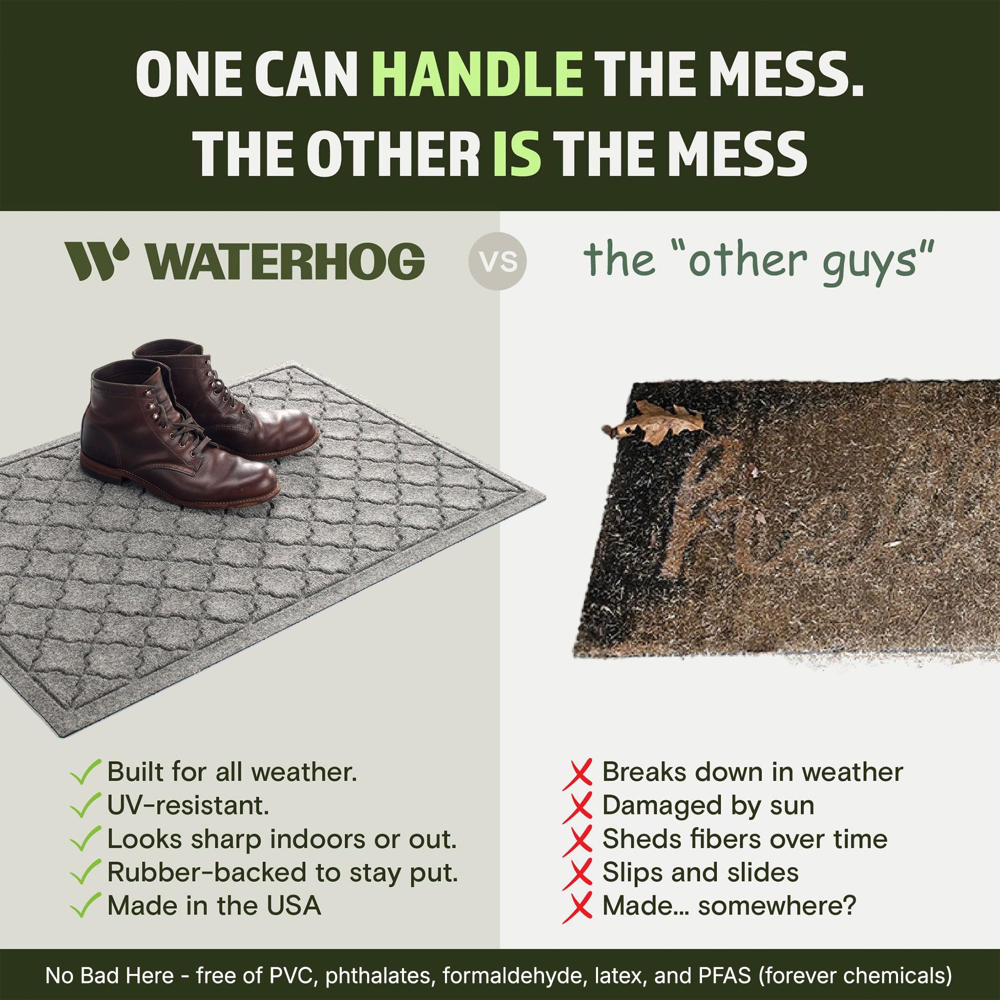 WaterHog Cordova comparación de tamaño junto a un zapato para referencia