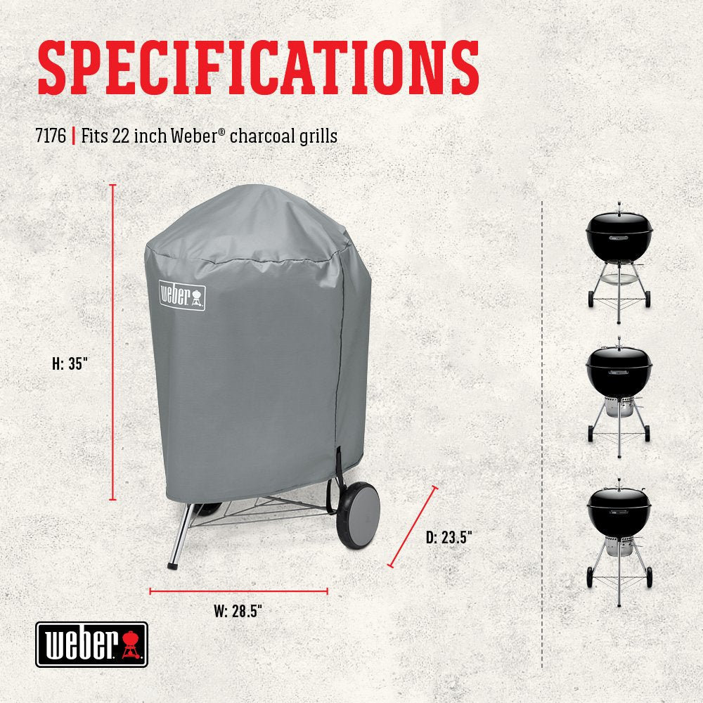 Weber funda colocada en parrilla 22" mostrando protección en exterior