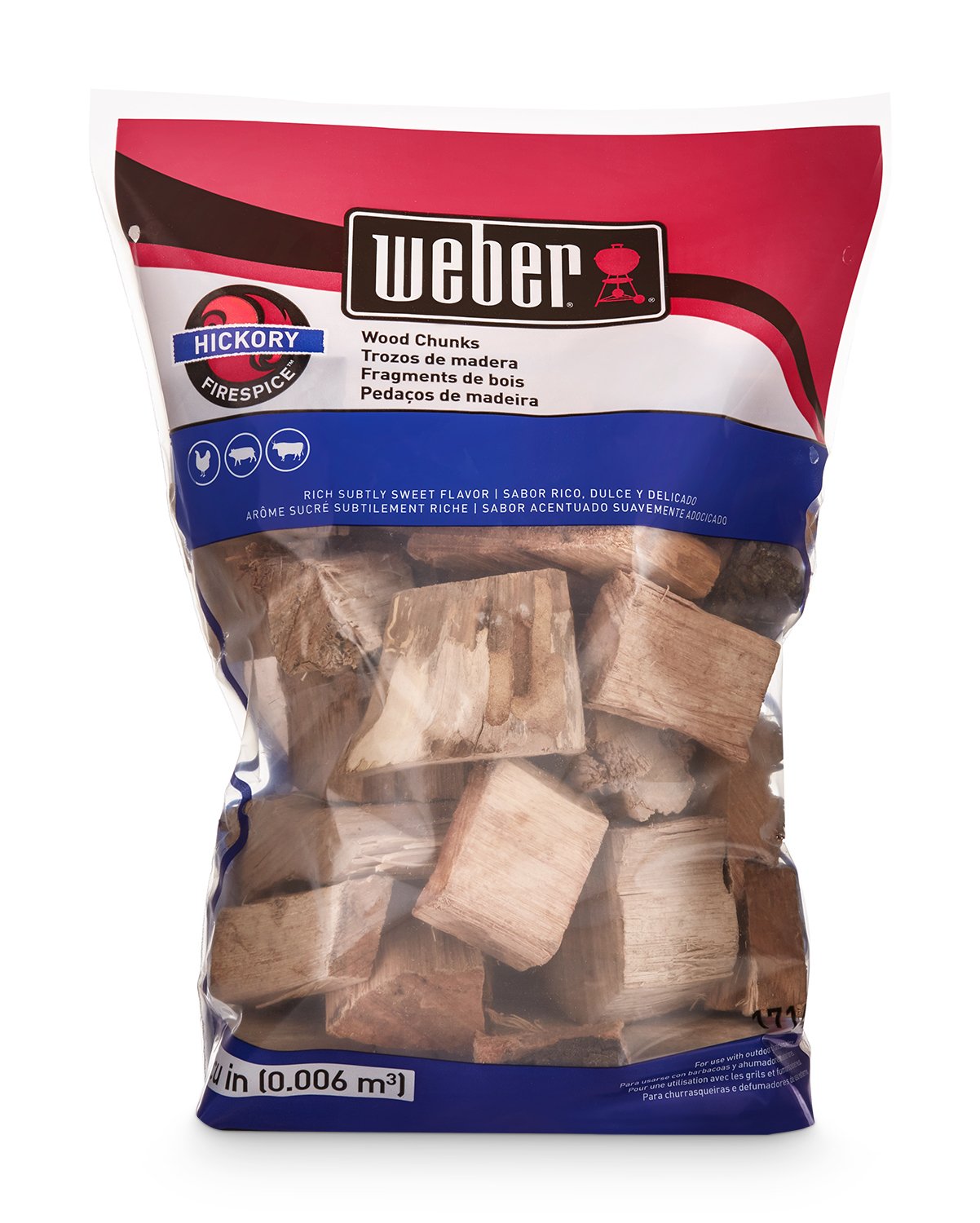 Weber primer plano de trozo de Hickory mostrando textura y ardorable