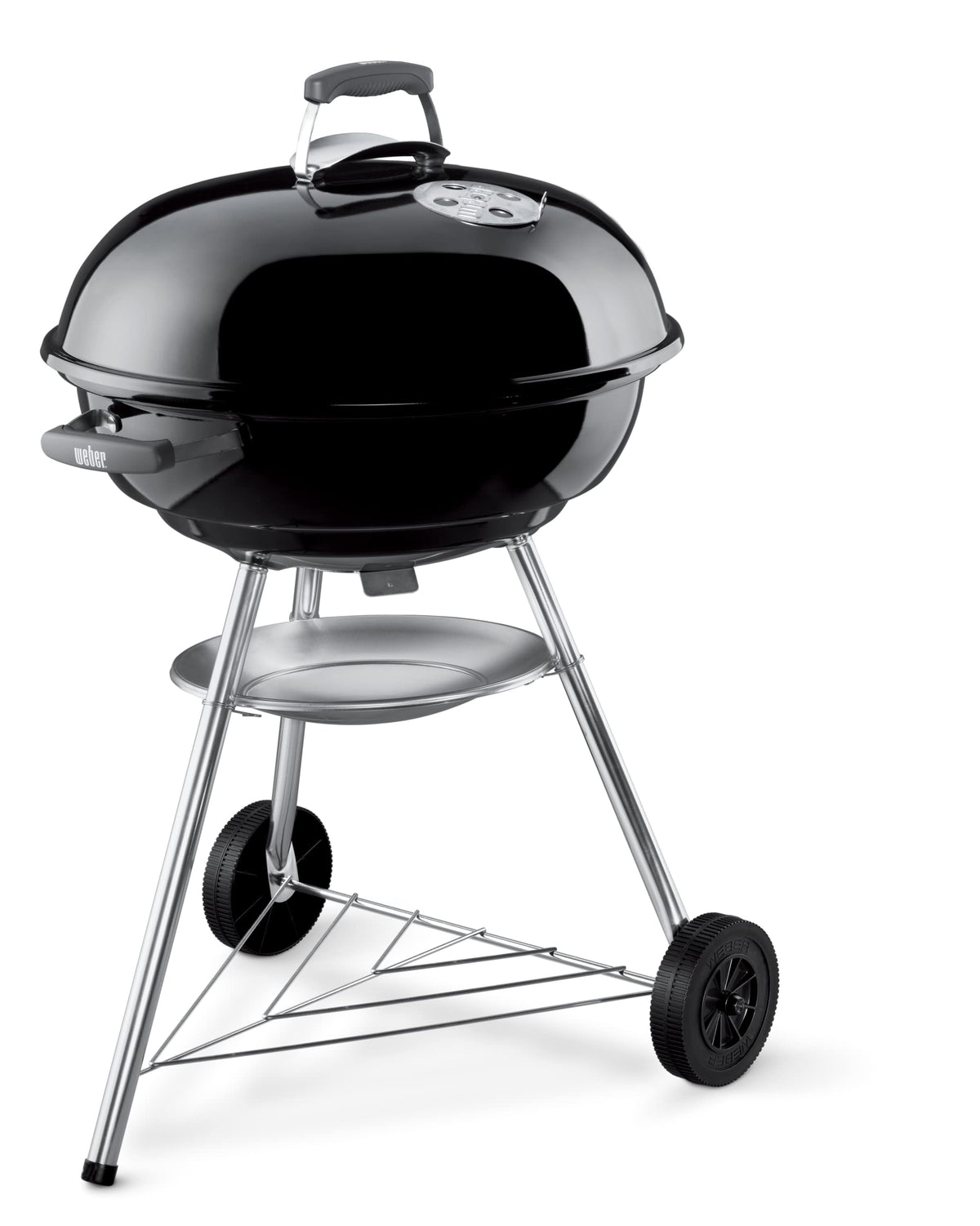 Weber Jumbo Joe vista frontal, parrilla compacta lista para cocinar