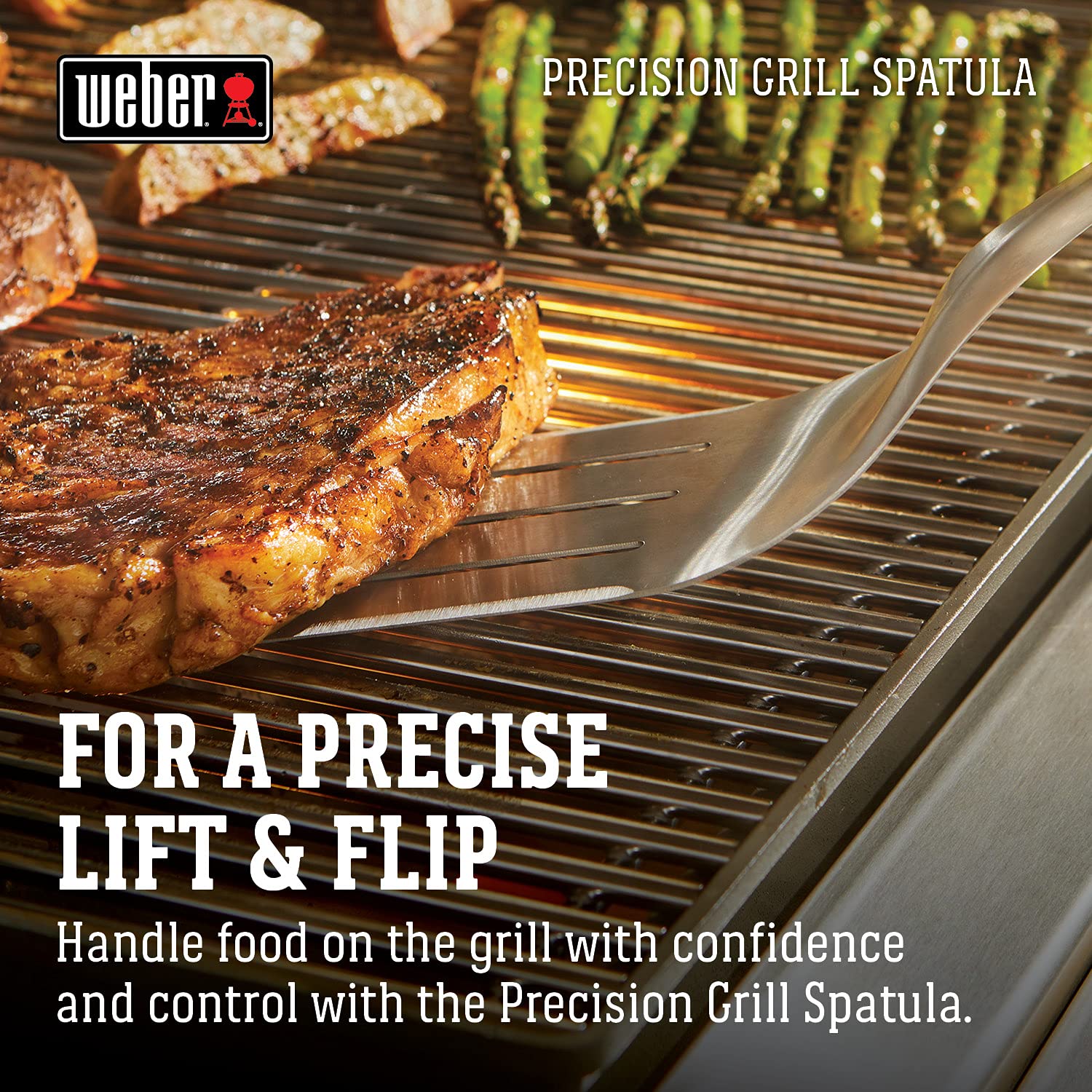 Weber Precision Grill Spatula detalle del mango soft-touch antideslizante que mejora el agarre