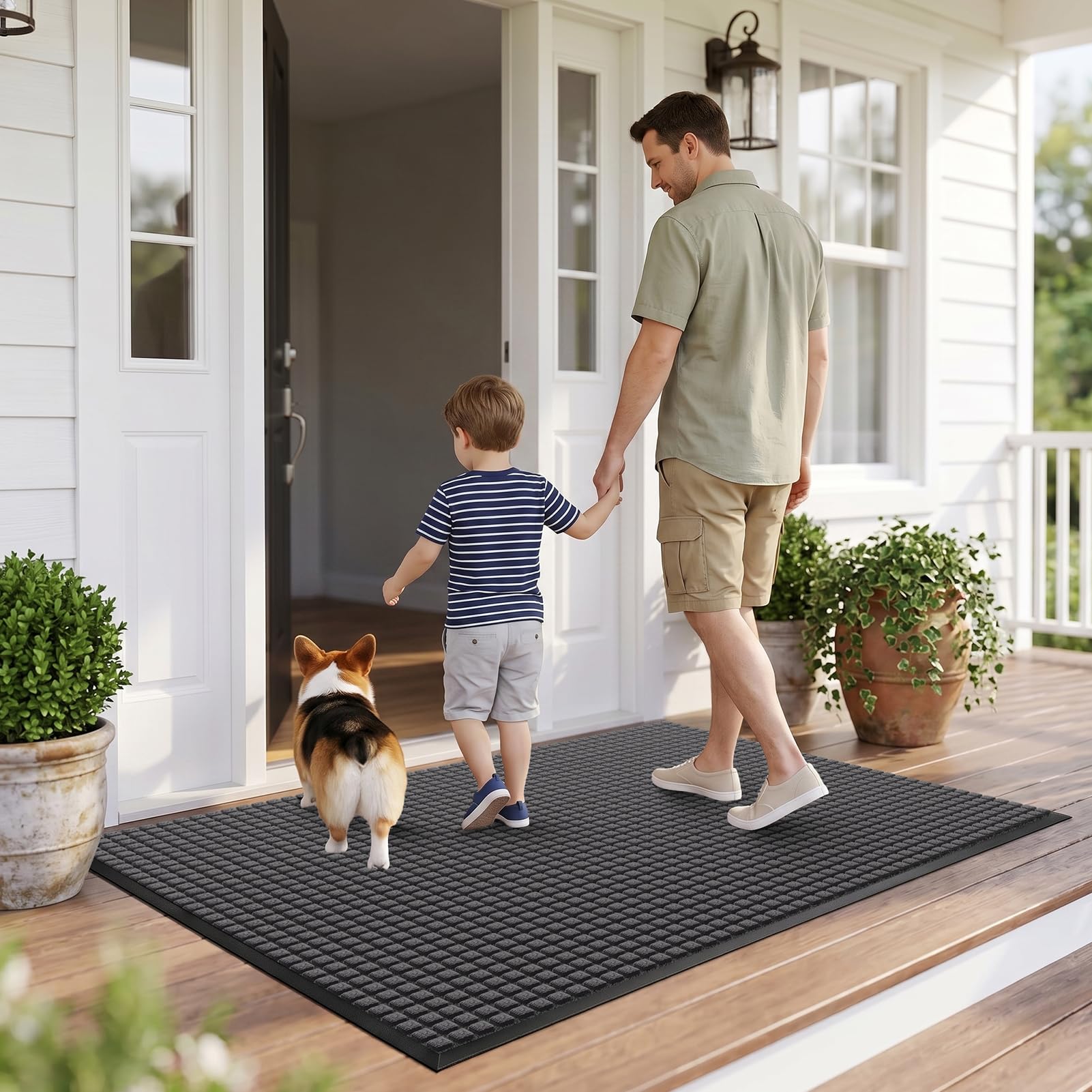 WELDUN felpudo con mascota pasando, protege el interior de huellas