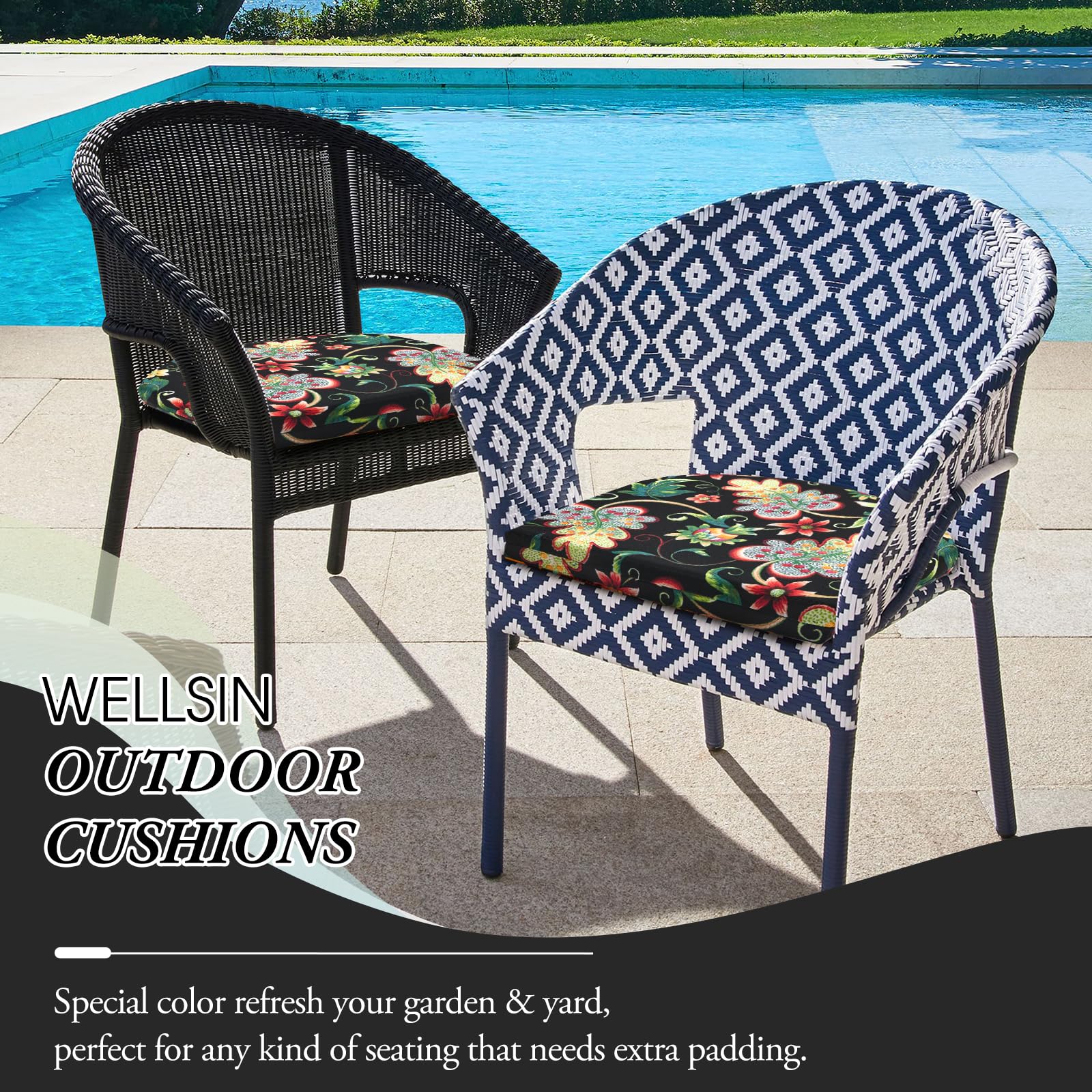 Wellsin cojín instalado en ambiente de patio moderno mejorando la decoración