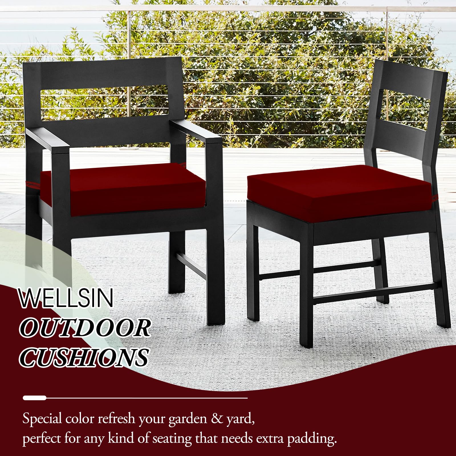 Wellsin set de cojines en terraza mostrando estilo y confort en exteriores