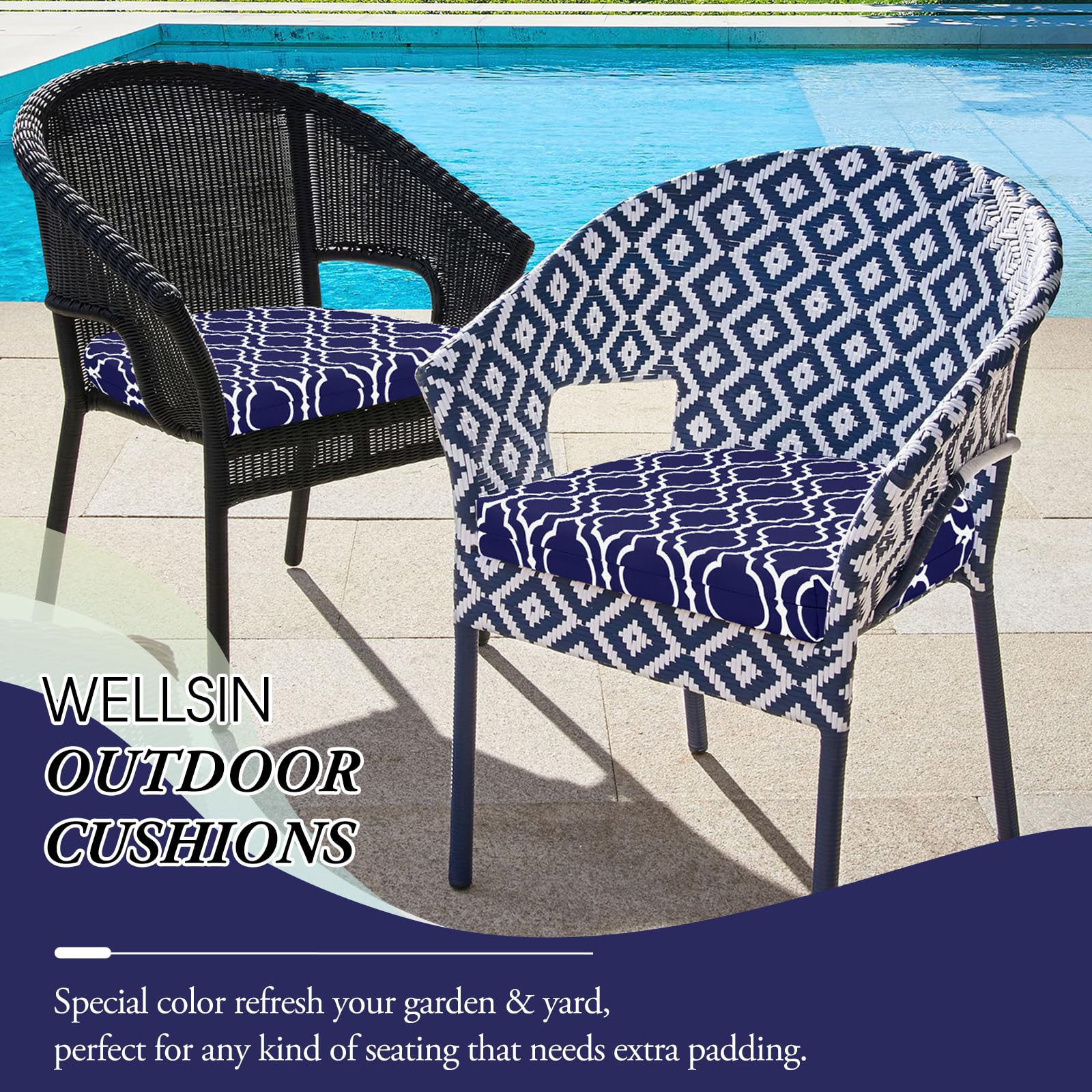 Wellsin cojín en patio nocturno creando ambiente acogedor y elegante