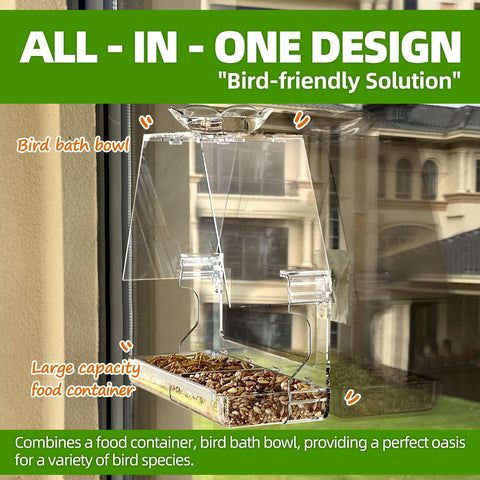 WENMIXER comedero en uso en ventana con aves beneficiando observación