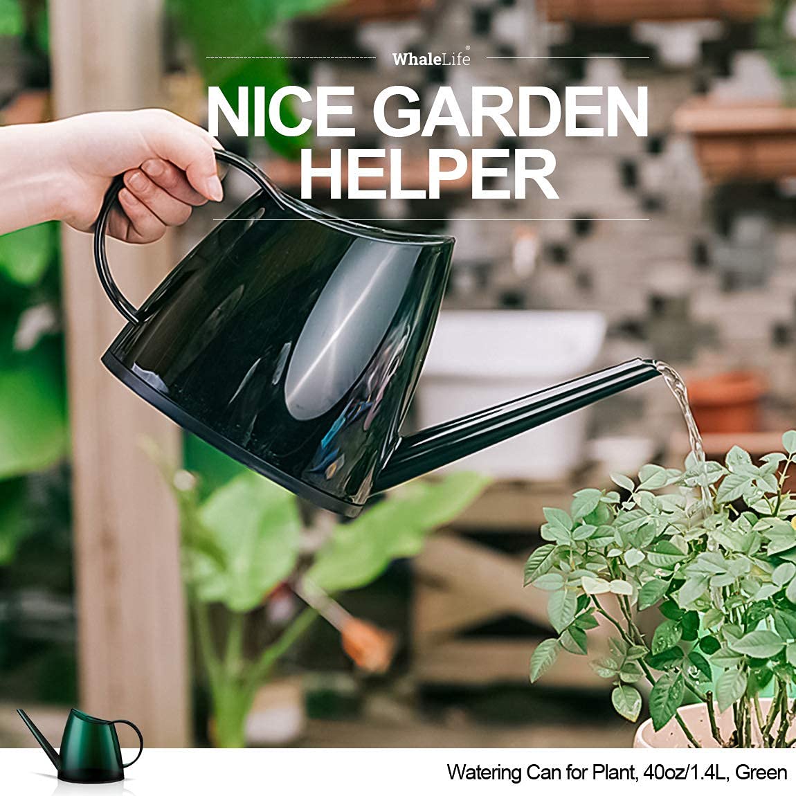 WhaleLife regadera en uso regando plantas de escritorio con precisión