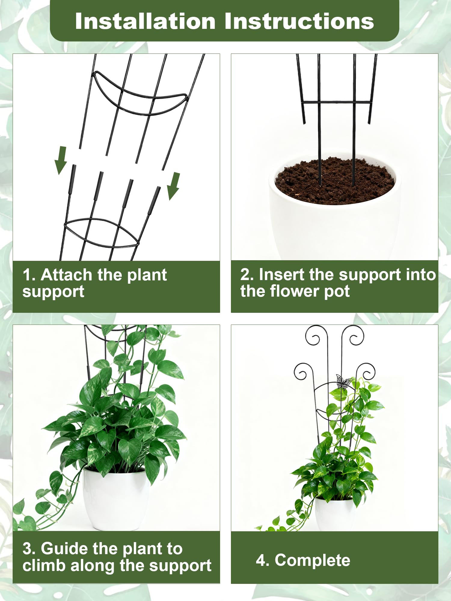 Whtawtaw trellis colocado en maceta con Monstera, guía tallos y hojas