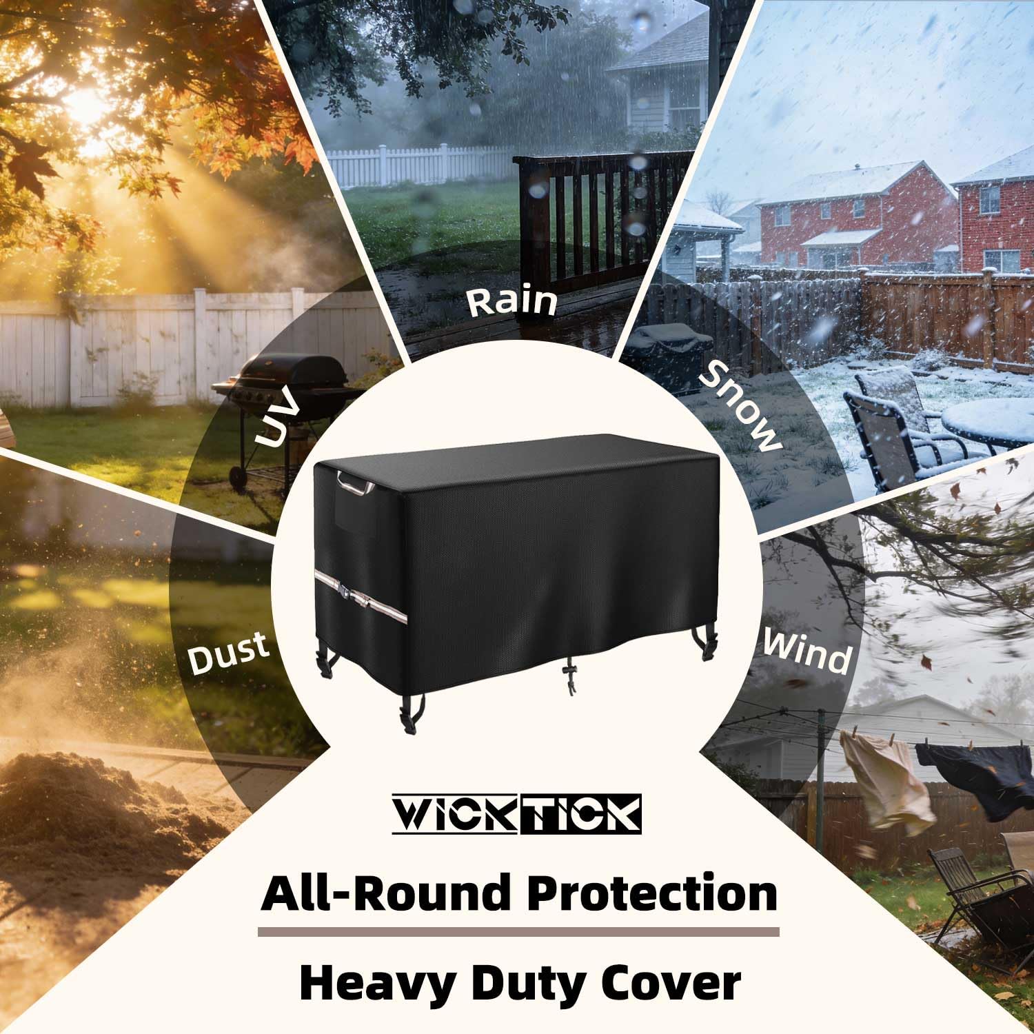 WICKTICK funda instalada en terraza, protege muebles en exteriores