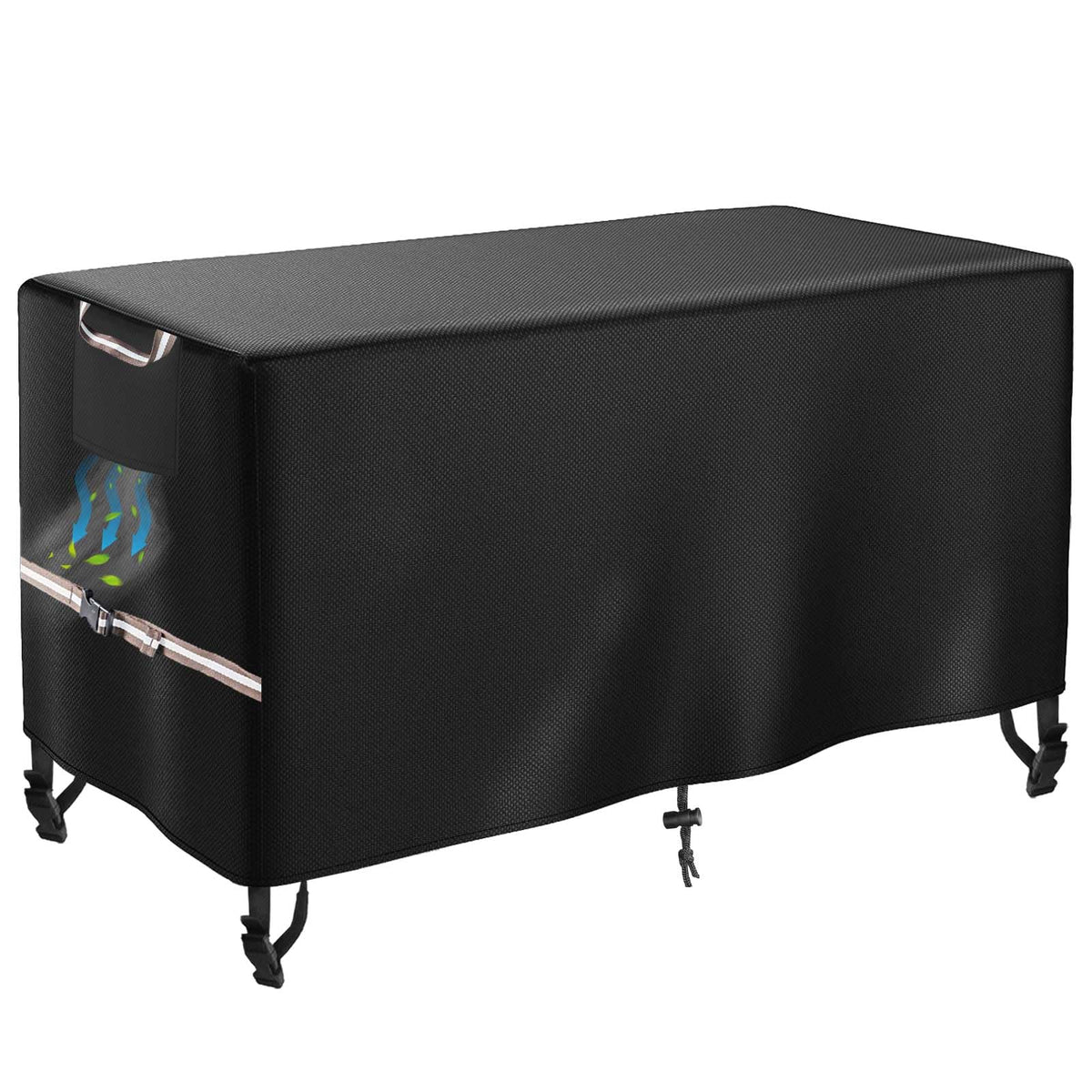 WICKTICK vista frontal de la funda cubriendo mesa de fuego, protección completa