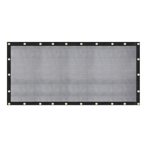 WindscreenSupplyCo lona frontal 8x16 ft mostrando cobertura y sombreado eficaz
