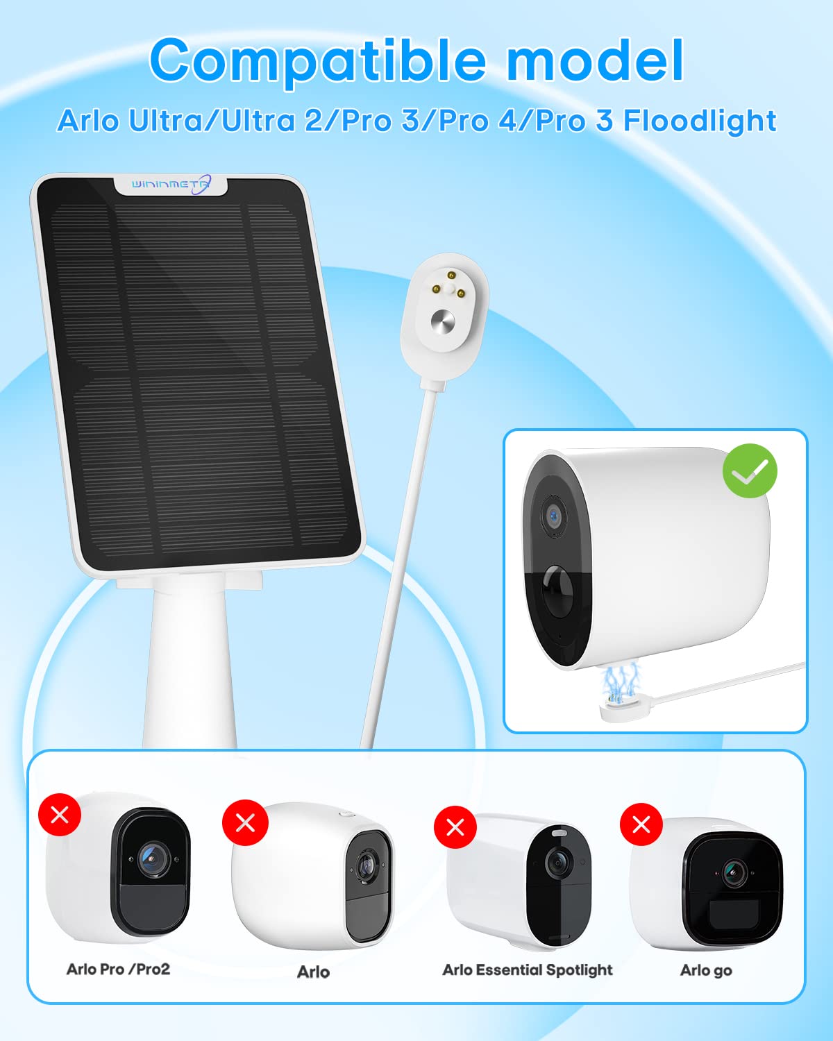 WININMETA conector magnético acoplado a cámara Arlo para conexión rápida