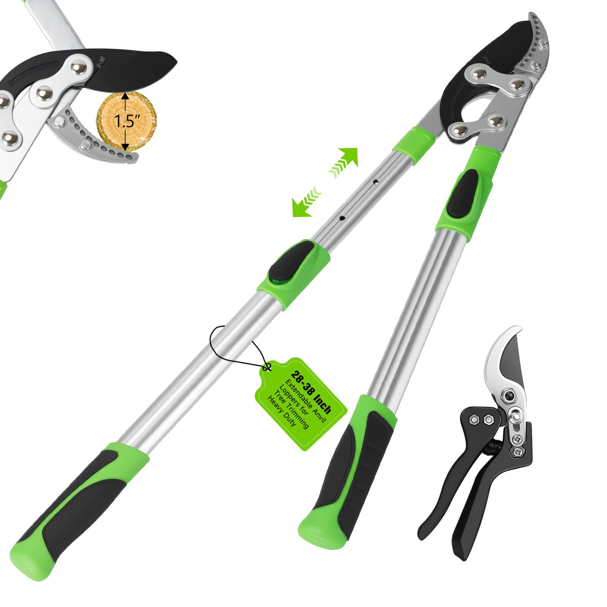 wiselifetech loppers frontal mostrando cabeza y mango para cortes potentes