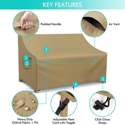 WLEAFJ funda instalada en sofá de patio, fácil protección en exteriores