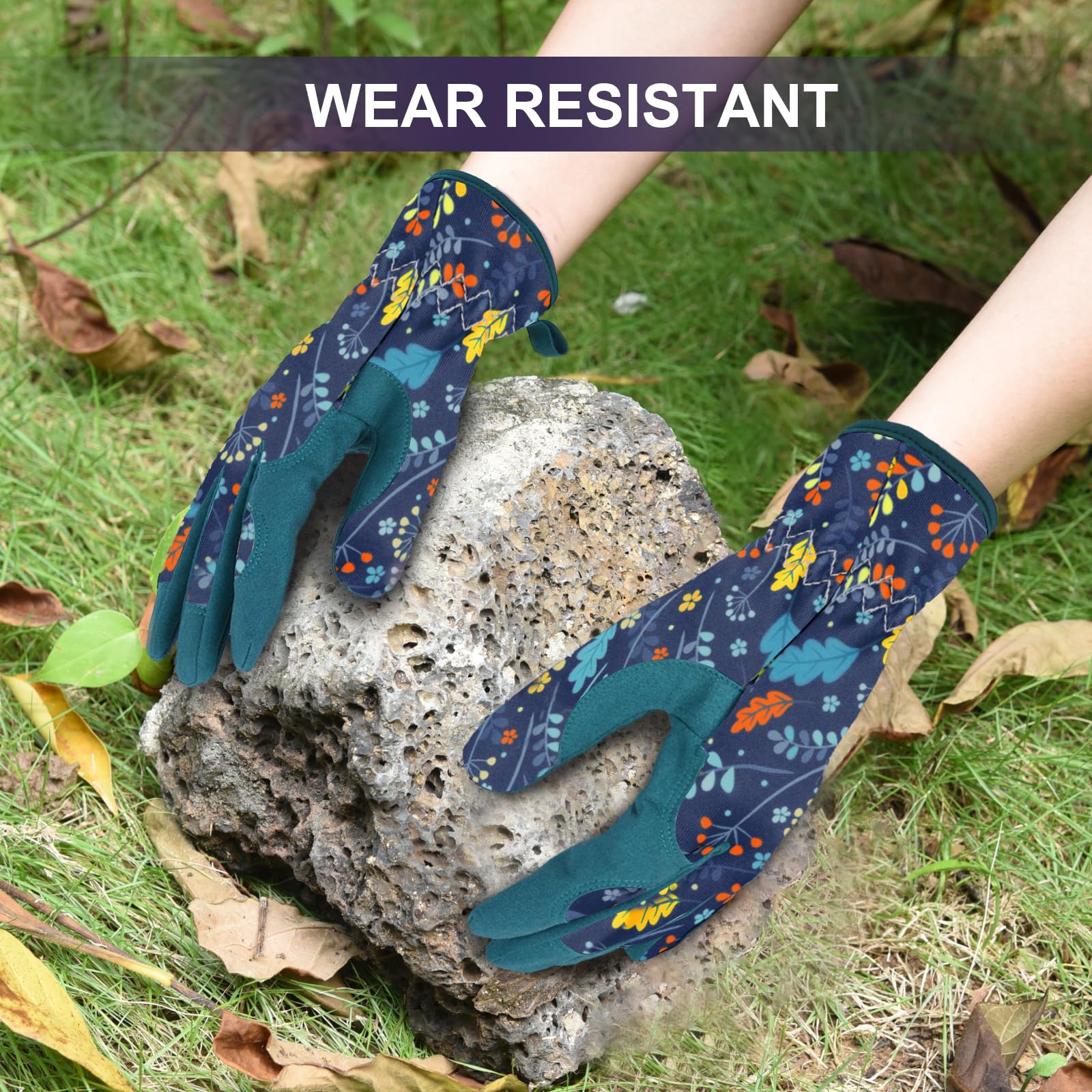 WOHEER guantes en uso deshierbando, protección contra rasguños