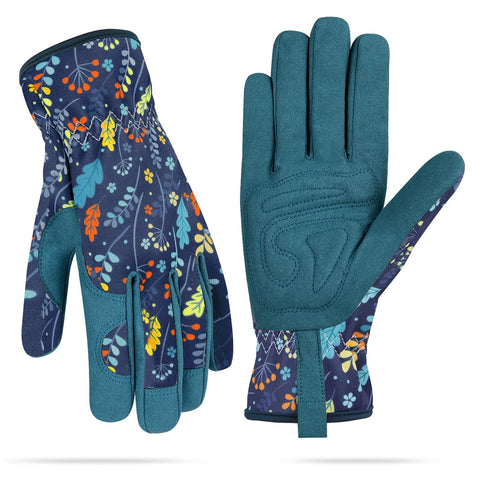 WOHEER guantes frente con packaging mostrando talla y color Leaf Blue y protección