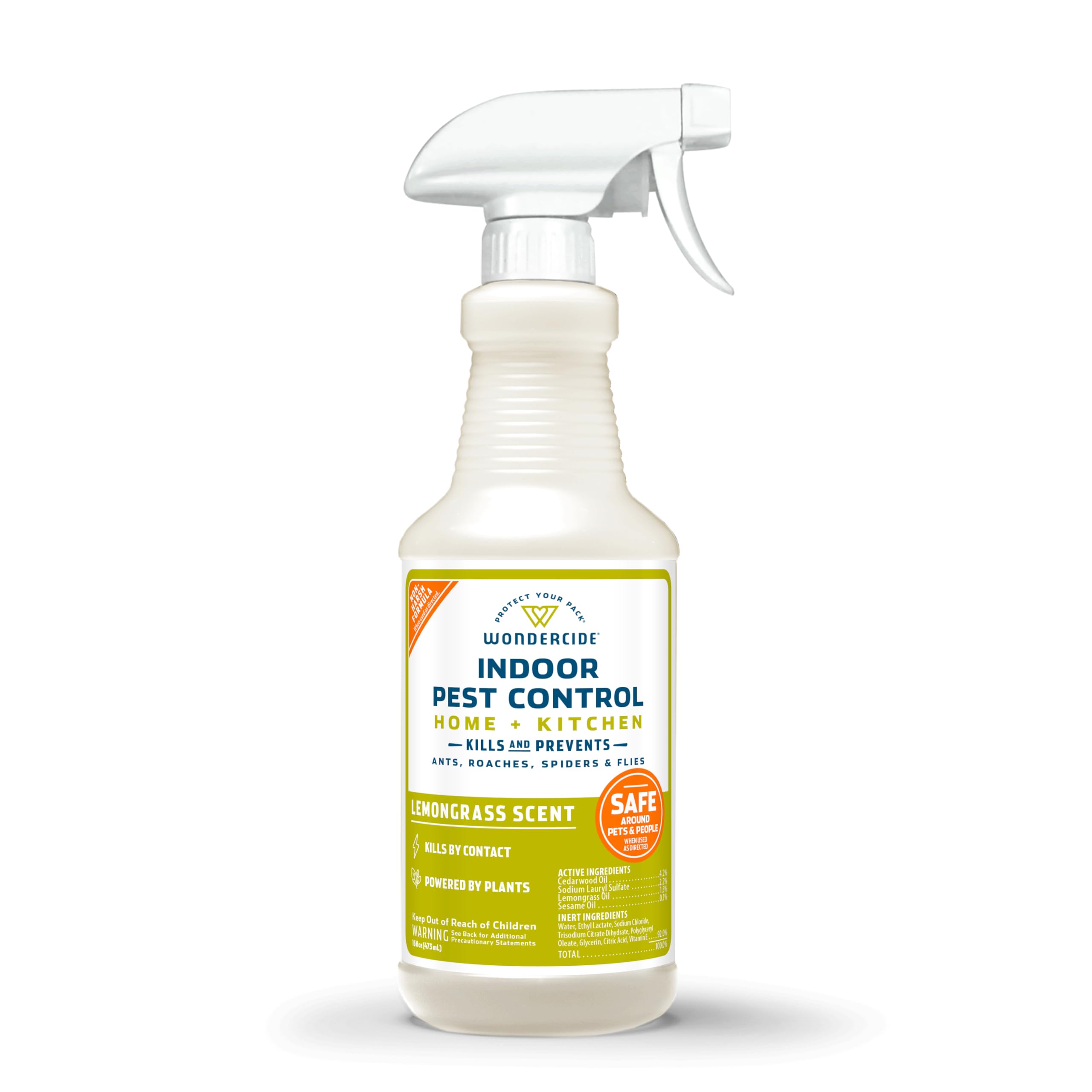 Wondercide aerosol frente mostrando envase y beneficio control natural