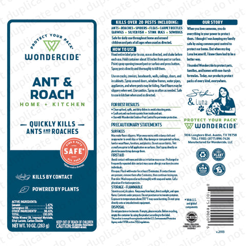 Wondercide etiqueta con ingredientes principales para confianza en fórmula