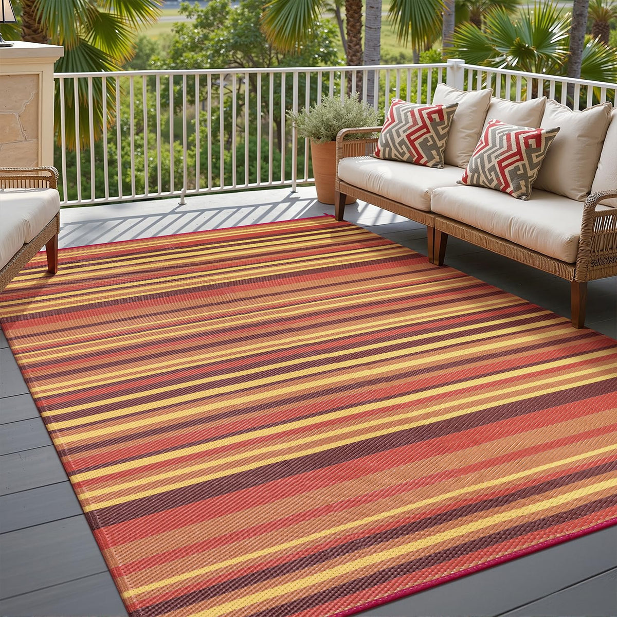 WondRg alfombra frontal mostrando rayas rojas y naranjas y acabado duradero