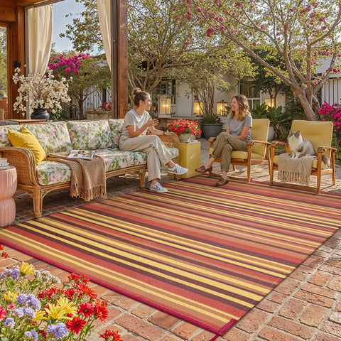 WondRg alfombra exterior frontal mostrando franjas rojas y naranjas y aspecto duradero