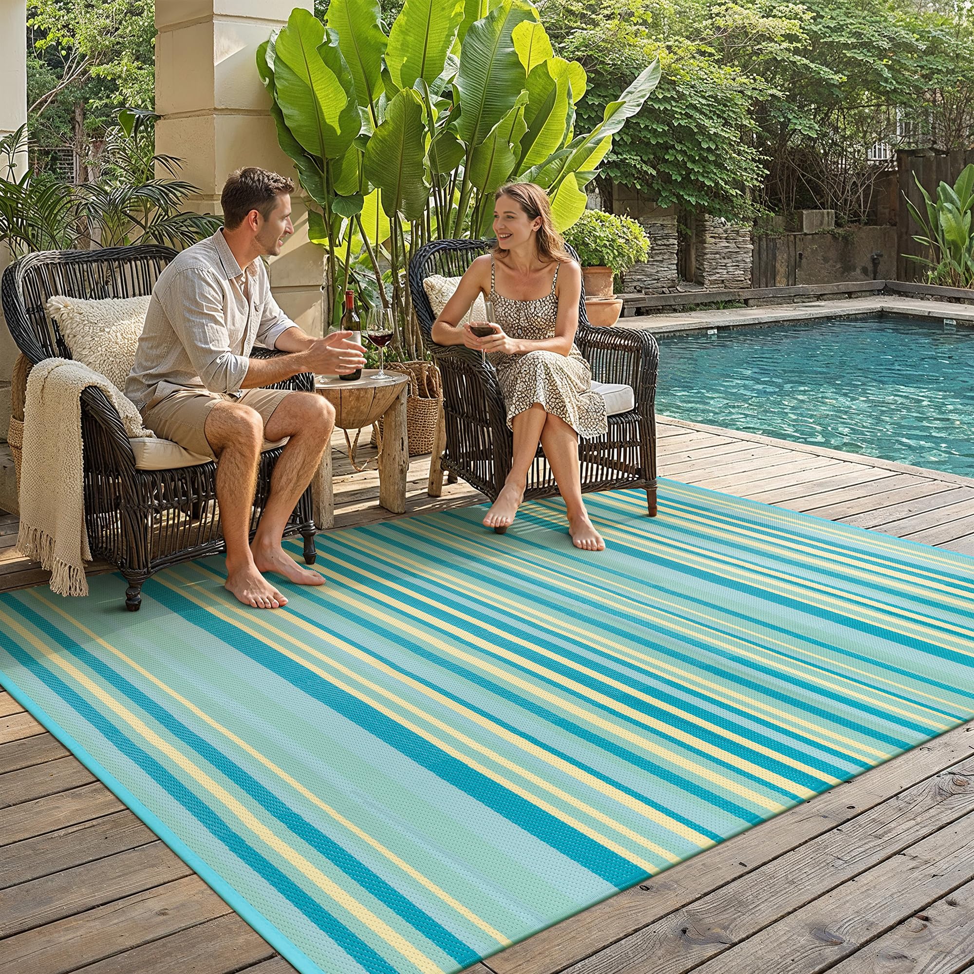 WondRg alfombra reversible desplegada en terraza demostrando versatilidad