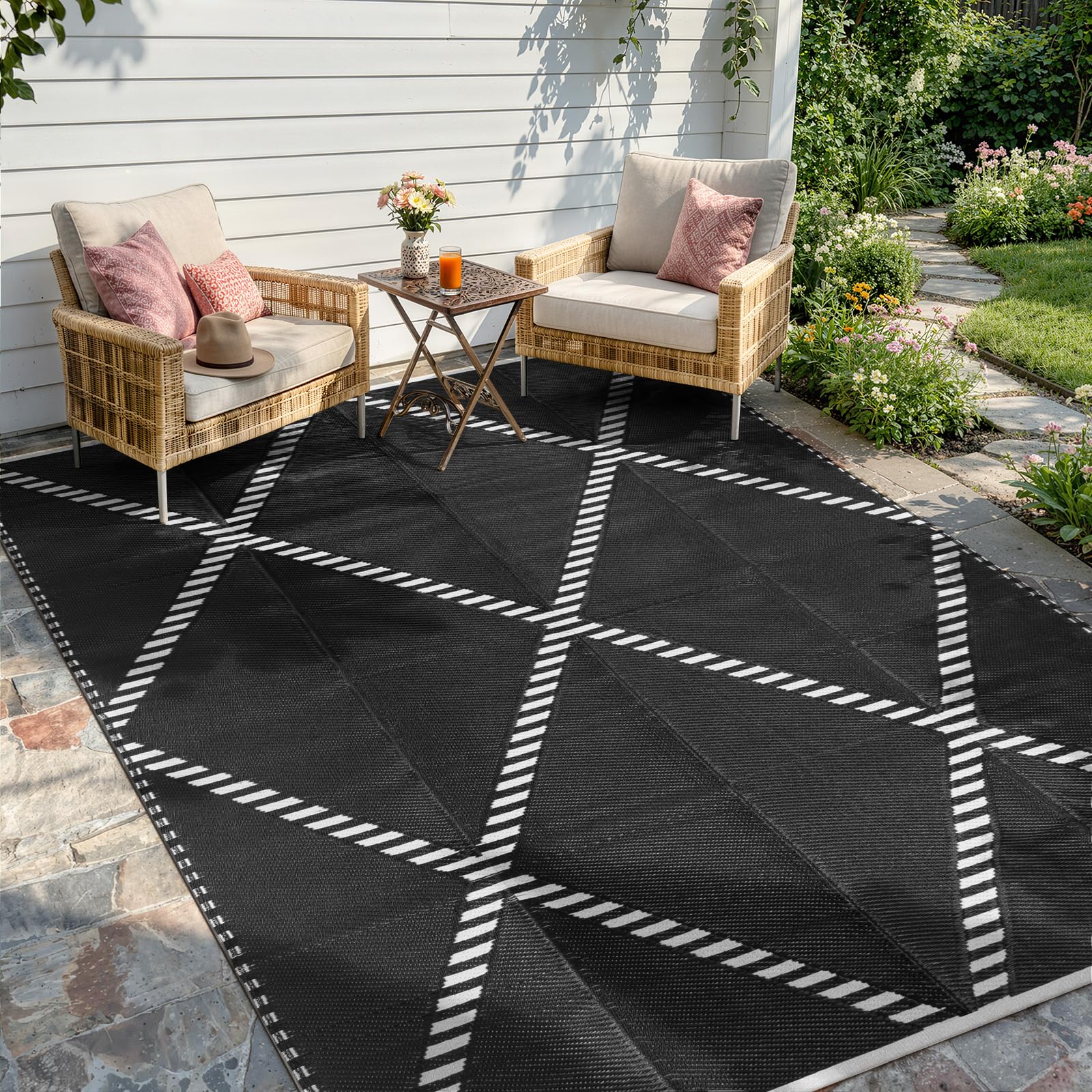 Wonnitar alfombra exterior frontal mostrando patrón y tamaño práctico