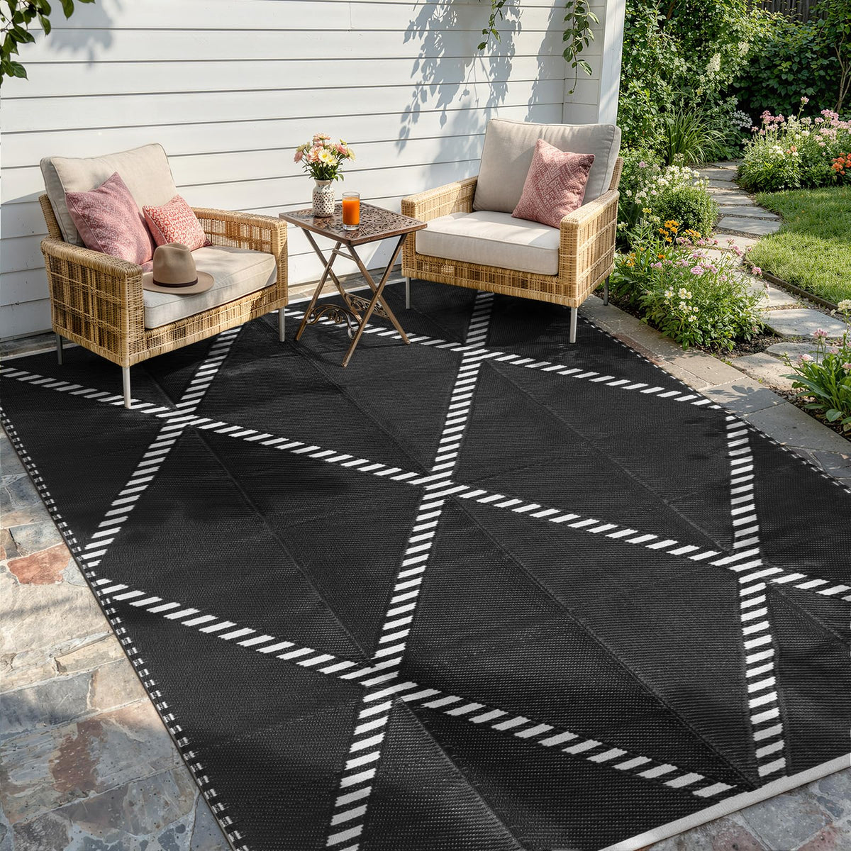 Wonnitar alfombra exterior frontal mostrando patrón y tamaño práctico